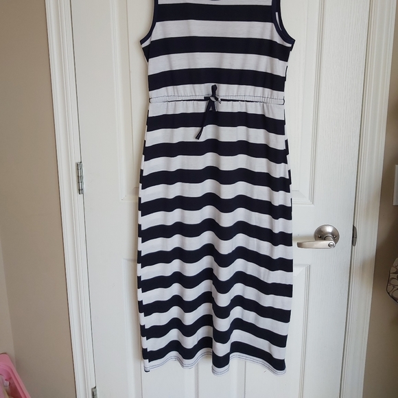 2/$15 Navy blue and white striped midi dress - Picture 2 of 4